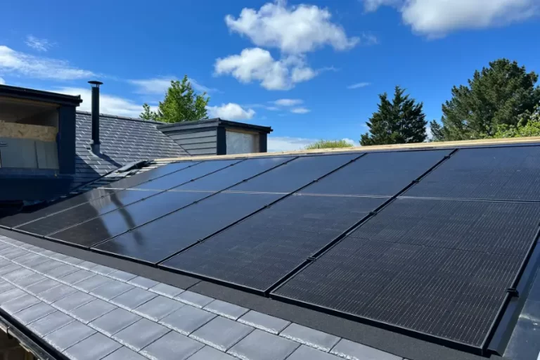 new in roof pv panels on a house